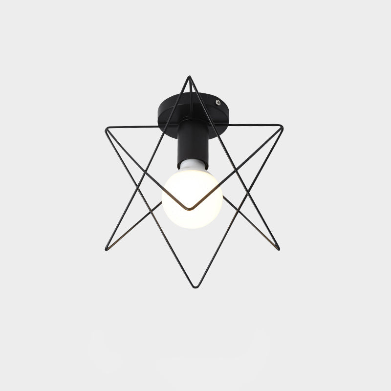 Cage Style Small Aisle Flush Ceiling Light Fixture Industrial Metal 1 Head Black Flushmount Lighting Black Gypsophila Clearhalo 'Ceiling Lights' 'Close To Ceiling Lights' 'Close to ceiling' 'Flush mount' 'Industrial Flush Mount' Lighting' 2460502