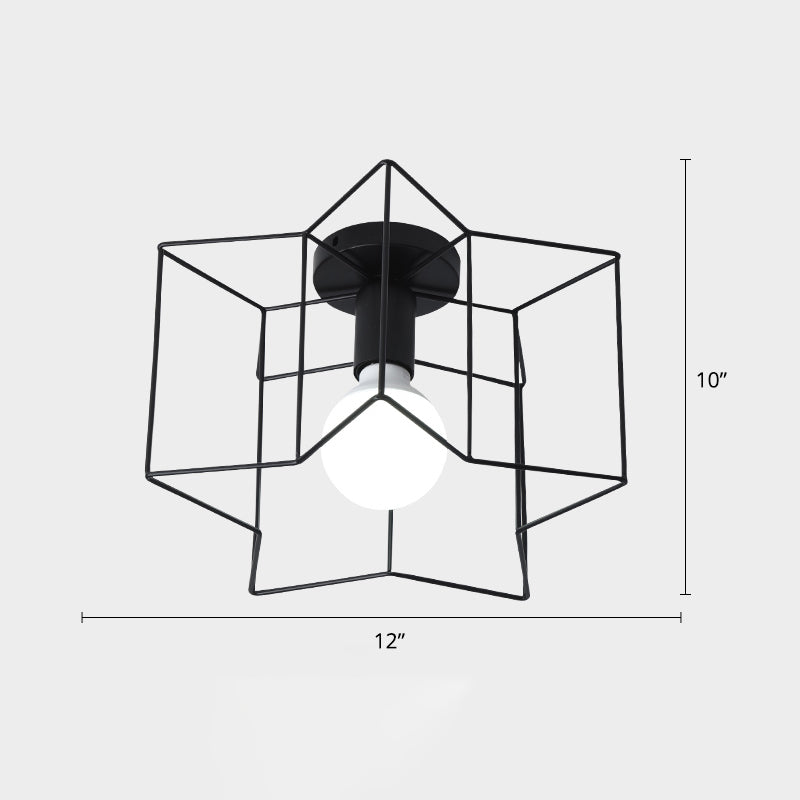 Cage Style Small Aisle Flush Ceiling Light Fixture Industrial Metal 1 Head Black Flushmount Lighting Clearhalo 'Ceiling Lights' 'Close To Ceiling Lights' 'Close to ceiling' 'Flush mount' 'Industrial Flush Mount' Lighting' 2460509