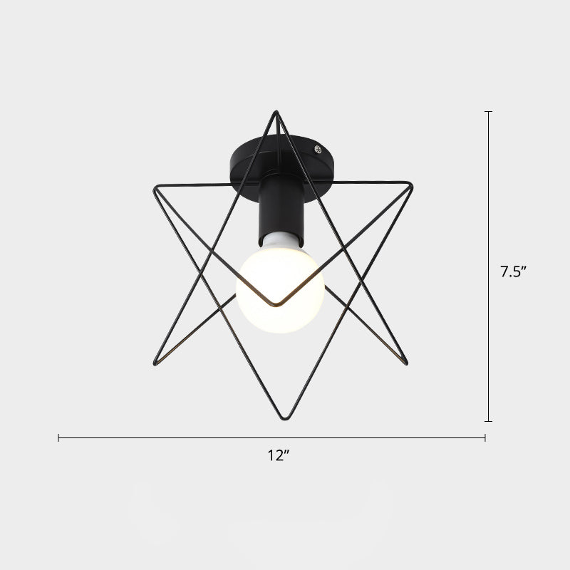 Cage Style Small Aisle Flush Ceiling Light Fixture Industrial Metal 1 Head Black Flushmount Lighting Clearhalo 'Ceiling Lights' 'Close To Ceiling Lights' 'Close to ceiling' 'Flush mount' 'Industrial Flush Mount' Lighting' 2460513