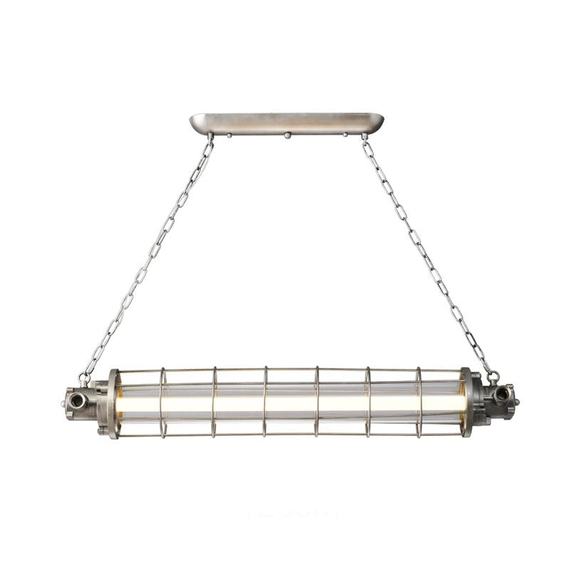 Cylindrical Wire Cage LED Island Light Industrial Silver Metal Pendant Lighting with Inner Clear Glass Shade Silver 59" Clearhalo 'Ceiling Lights' 'Island Lights' Lighting' 2460545