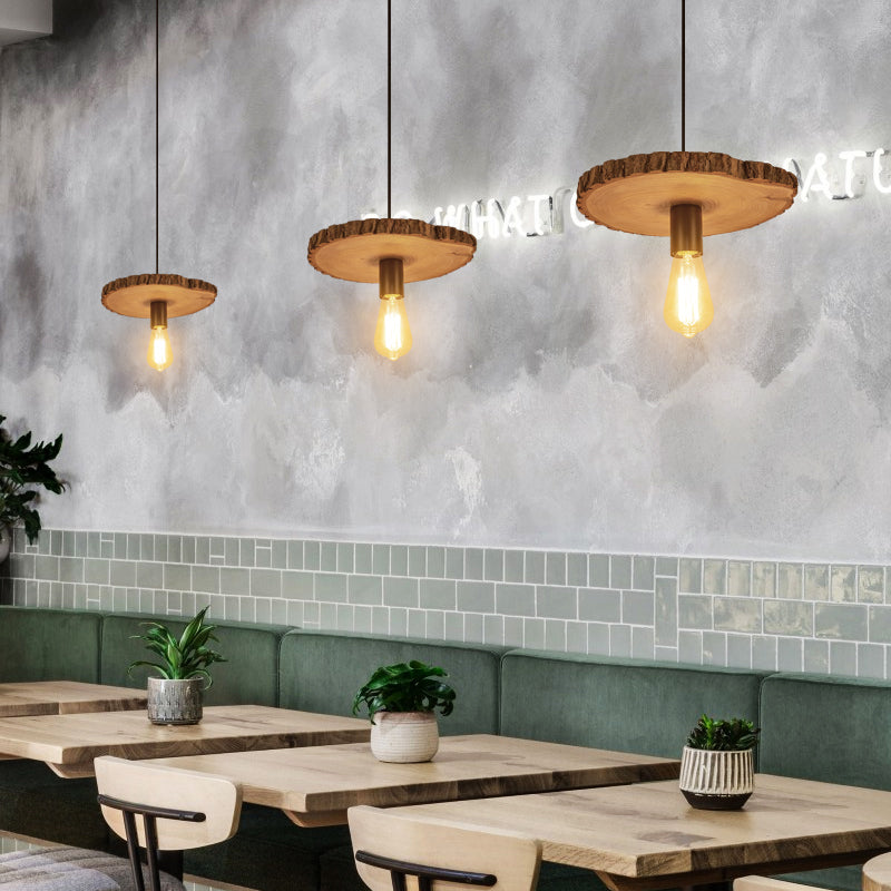 Tree Trunk Slice Ceiling Lamp Creative Nordic Wooden 1-Bulb Dining Room Pendant Light Clearhalo 'Ceiling Lights' 'Modern Pendants' 'Modern' 'Pendant Lights' 'Pendants' Lighting' 2460624
