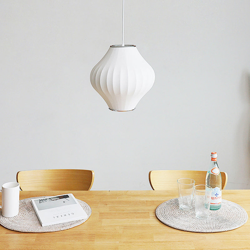 White Lantern Hanging Lamp Japanese Style Single Artificial Silk Pendant Lighting Fixture White 12" Clearhalo 'Ceiling Lights' 'Modern Pendants' 'Modern' 'Pendant Lights' 'Pendants' Lighting' 2460655