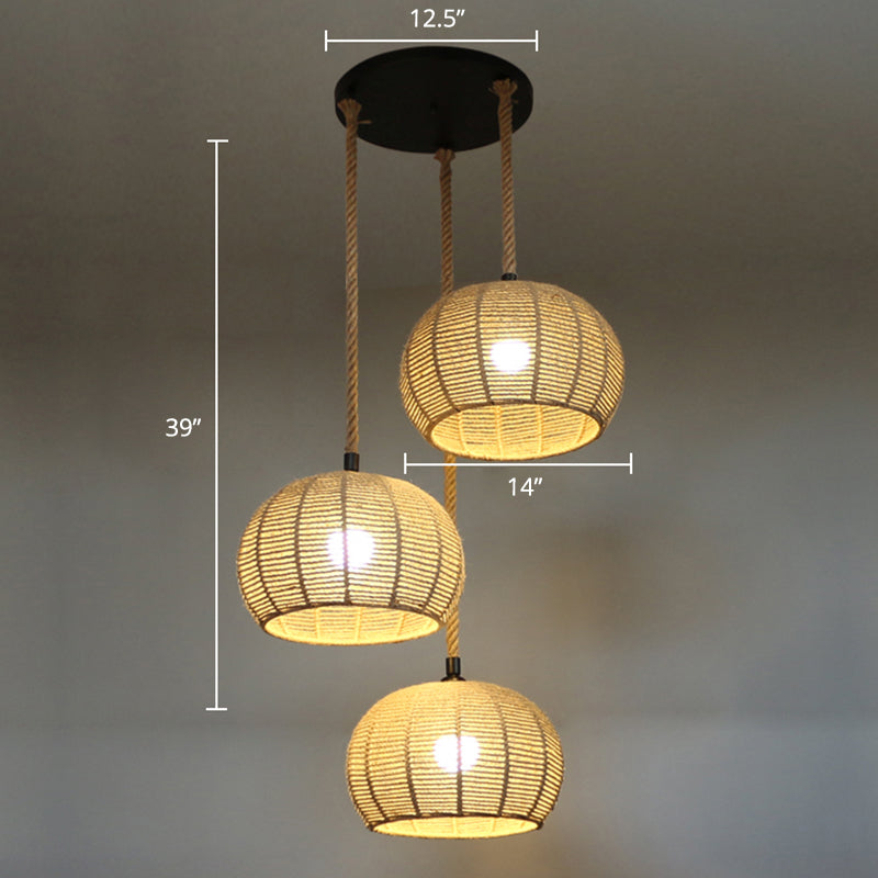 Farmhouse Hemispherical Hanging Lamp 1-Light Hemp Rope Ceiling Pendant Light for Dining Room Clearhalo 'Ceiling Lights' 'Industrial Pendants' 'Industrial' 'Middle Century Pendants' 'Pendant Lights' 'Pendants' 'Tiffany' Lighting' 2460693