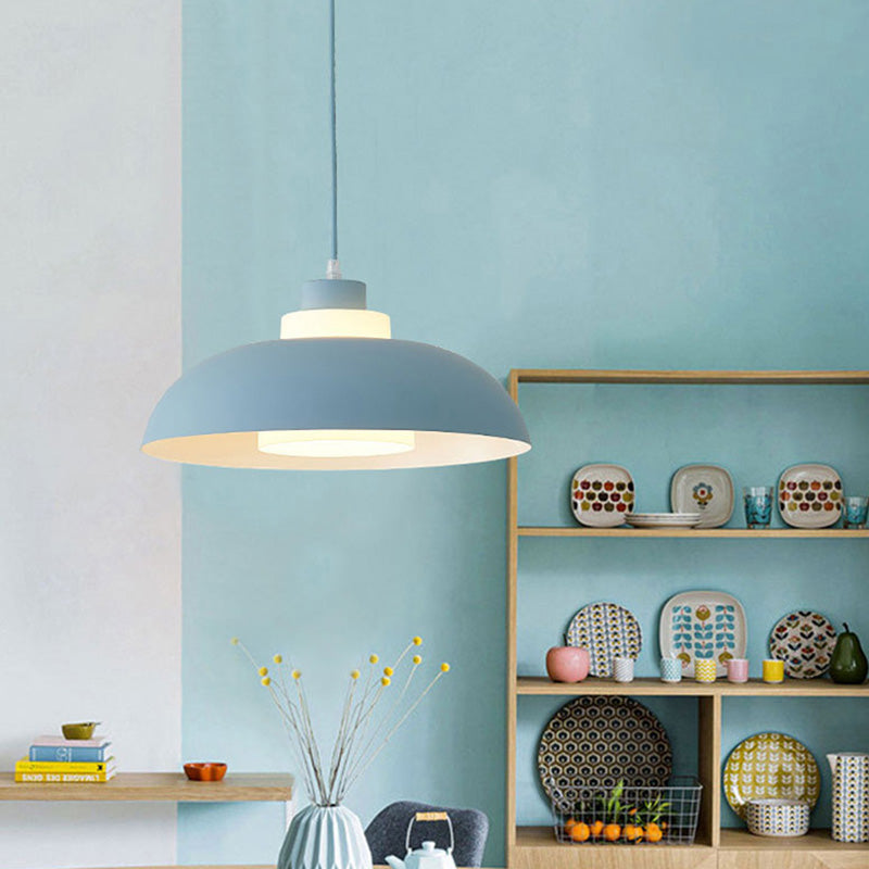 Aluminum Bowl Ceiling Hang Light Macaron Single-Bulb Pendant Lamp with Acrylic Shade Insert Clearhalo 'Ceiling Lights' 'Modern Pendants' 'Modern' 'Pendant Lights' 'Pendants' Lighting' 2460848