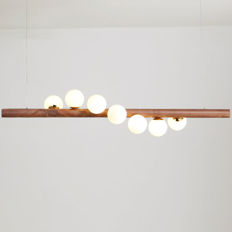 Jewelry Milk Glass Suspension Light Minimalistic Hanging Island Light for Dining Room 7 Dark Wood Clearhalo 'Ceiling Lights' 'Island Lights' Lighting' 2461012