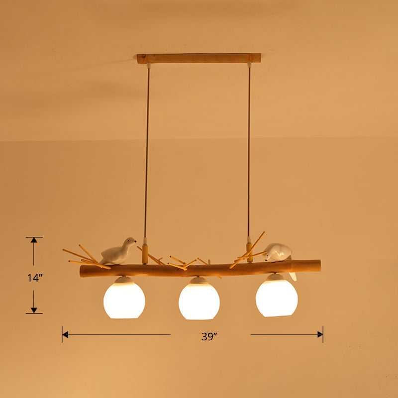Dome Island Light Fixture Modern Cream Glass Wood Pendant Light with White Bird Deco Clearhalo 'Ceiling Lights' 'Island Lights' Lighting' 2461026