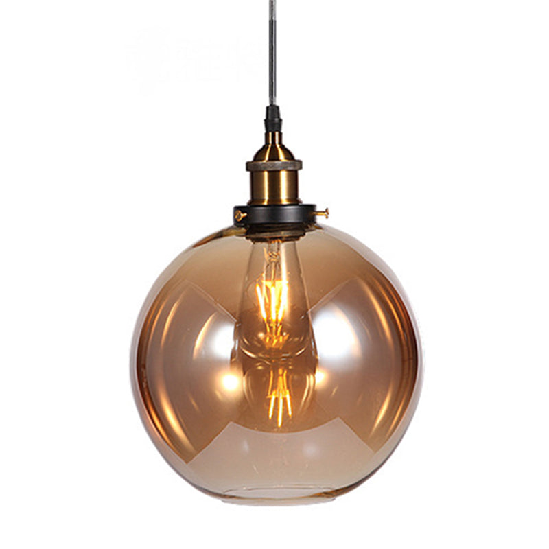 1-Head Glass Pendulum Light Nautical Geometric Shaped Dining Room Suspension Pendant Light Amber Globe Clearhalo 'Ceiling Lights' 'Close To Ceiling Lights' 'Glass shade' 'Glass' 'Industrial Pendants' 'Industrial' 'Middle Century Pendants' 'Pendant Lights' 'Pendants' 'Tiffany' Lighting' 2461085