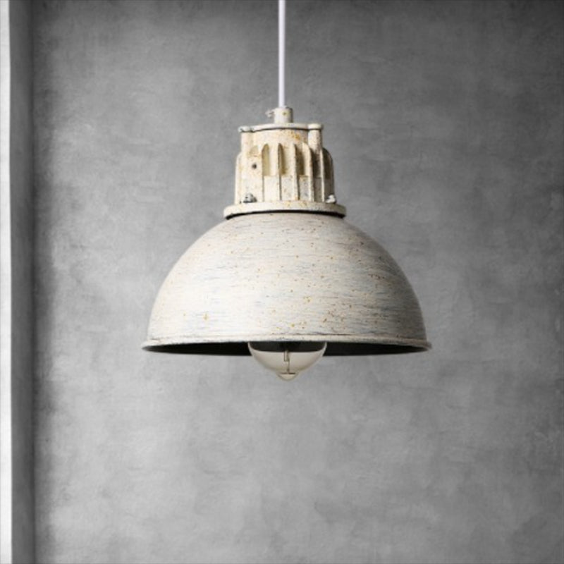 Distressed White Dome Hanging Pendant Light Loft Style Metal 1-Light Metal Pendulum Light Clearhalo 'Art Deco Pendants' 'Cast Iron' 'Ceiling Lights' 'Ceramic' 'Crystal' 'Industrial Pendants' 'Industrial' 'Metal' 'Middle Century Pendants' 'Pendant Lights' 'Pendants' 'Tiffany' Lighting' 2461130