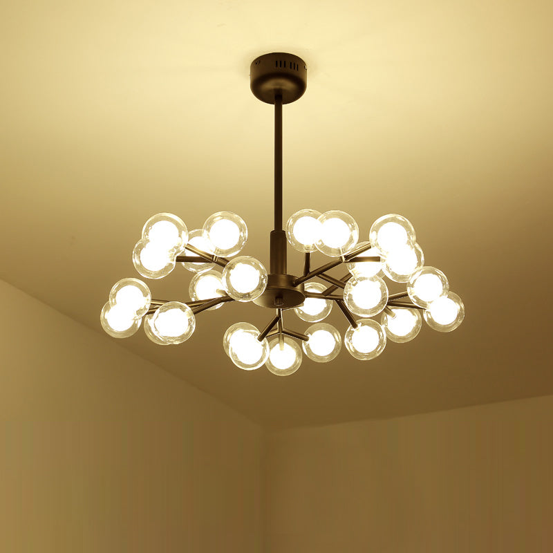 Dual Glass Glowworm Chandelier Light Nordic Style Suspension Pendant Light for Living Room 25 Black Clearhalo 'Ceiling Lights' 'Chandeliers' 'Modern Chandeliers' 'Modern' Lighting' 2461359