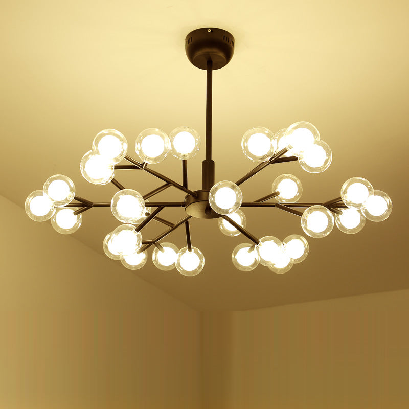 Dual Glass Glowworm Chandelier Light Nordic Style Suspension Pendant Light for Living Room 30 Black Clearhalo 'Ceiling Lights' 'Chandeliers' 'Modern Chandeliers' 'Modern' Lighting' 2461362