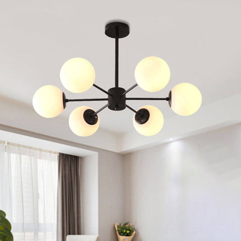 Amber/Blue/Clear Glass Spherical Chandelier Light Post Modern 6/8/10 Lights Black Pendant Lamp for Bedroom Clearhalo 'Ceiling Lights' 'Chandeliers' 'Clear' 'Glass shade' 'Glass' 'Industrial' 'Modern Chandeliers' 'Modern' 'Tiffany' 'Traditional Chandeliers' Lighting' 246138