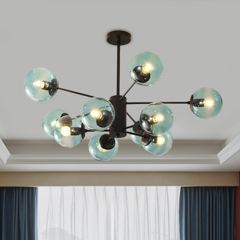Amber/Blue/Clear Glass Spherical Chandelier Light Post Modern 6/8/10 Lights Black Pendant Lamp for Bedroom Clearhalo 'Ceiling Lights' 'Chandeliers' 'Clear' 'Glass shade' 'Glass' 'Industrial' 'Modern Chandeliers' 'Modern' 'Tiffany' 'Traditional Chandeliers' Lighting' 246146