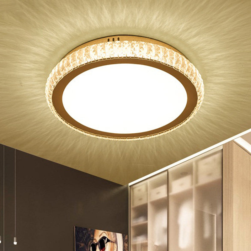 Prismatic K9 Crystal Geometric Ceiling Fixture Simple White LED Flush Mount Lighting for Bedroom White Circular Arc Clearhalo 'Ceiling Lights' 'Close To Ceiling Lights' 'Close to ceiling' 'Flush mount' Lighting' 2461572