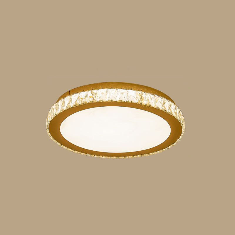 Prismatic K9 Crystal Geometric Ceiling Fixture Simple White LED Flush Mount Lighting for Bedroom White Round Clearhalo 'Ceiling Lights' 'Close To Ceiling Lights' 'Close to ceiling' 'Flush mount' Lighting' 2461574