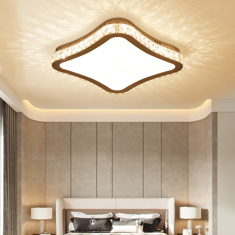 Prismatic K9 Crystal Geometric Ceiling Fixture Simple White LED Flush Mount Lighting for Bedroom White Arc Clearhalo 'Ceiling Lights' 'Close To Ceiling Lights' 'Close to ceiling' 'Flush mount' Lighting' 2461577