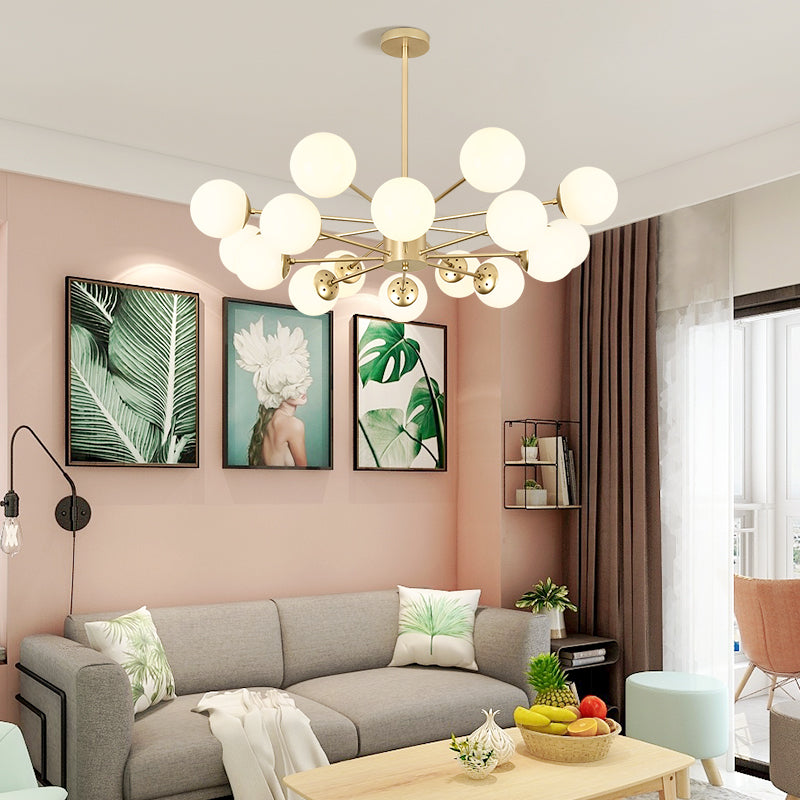 Opal Glass Radial Chandelier Postmodern Style Pendant Light Fixture for Living Room Clearhalo 'Ceiling Lights' 'Chandeliers' 'Close To Ceiling Lights' 'Glass shade' 'Glass' 'Modern Chandeliers' 'Modern' Lighting' 2461669