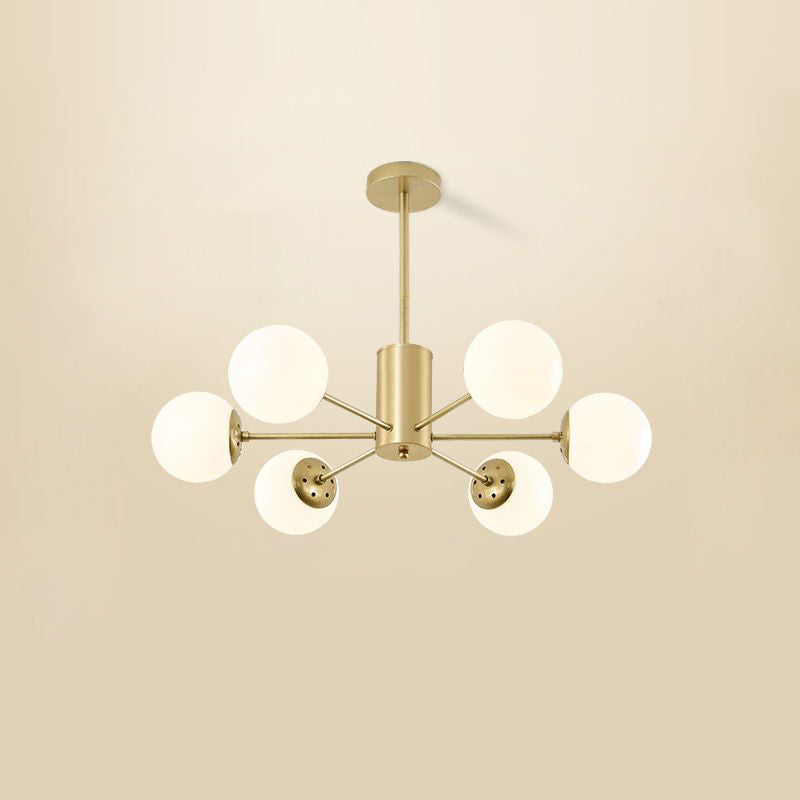 Opal Glass Radial Chandelier Postmodern Style Pendant Light Fixture for Living Room 6 Gold Clearhalo 'Ceiling Lights' 'Chandeliers' 'Close To Ceiling Lights' 'Glass shade' 'Glass' 'Modern Chandeliers' 'Modern' Lighting' 2461675