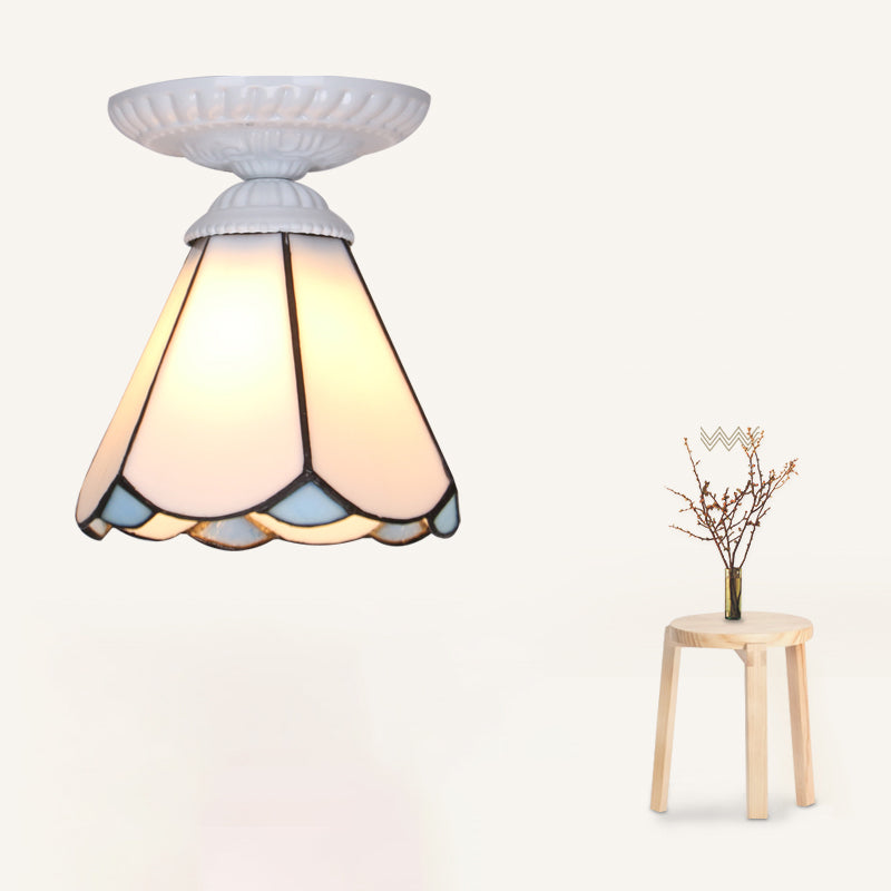 Single Flower Ceiling Mounted Light Vintage Handcrafted Stained Glass Flushmount Lighting for Aisle White White Clearhalo 'Ceiling Lights' 'Close To Ceiling Lights' 'Close to ceiling' 'Flush mount' Lighting' 2461691