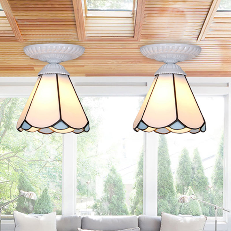 Single Flower Ceiling Mounted Light Vintage Handcrafted Stained Glass Flushmount Lighting for Aisle Clearhalo 'Ceiling Lights' 'Close To Ceiling Lights' 'Close to ceiling' 'Flush mount' Lighting' 2461694