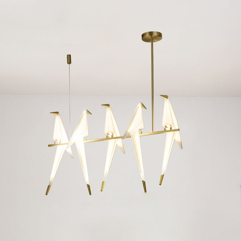 Origami Bird Shaped Island Lighting Decorative Acrylic Dining Room Pendant Lamp in Gold 5 Gold Clearhalo 'Ceiling Lights' 'Island Lights' Lighting' 2461711