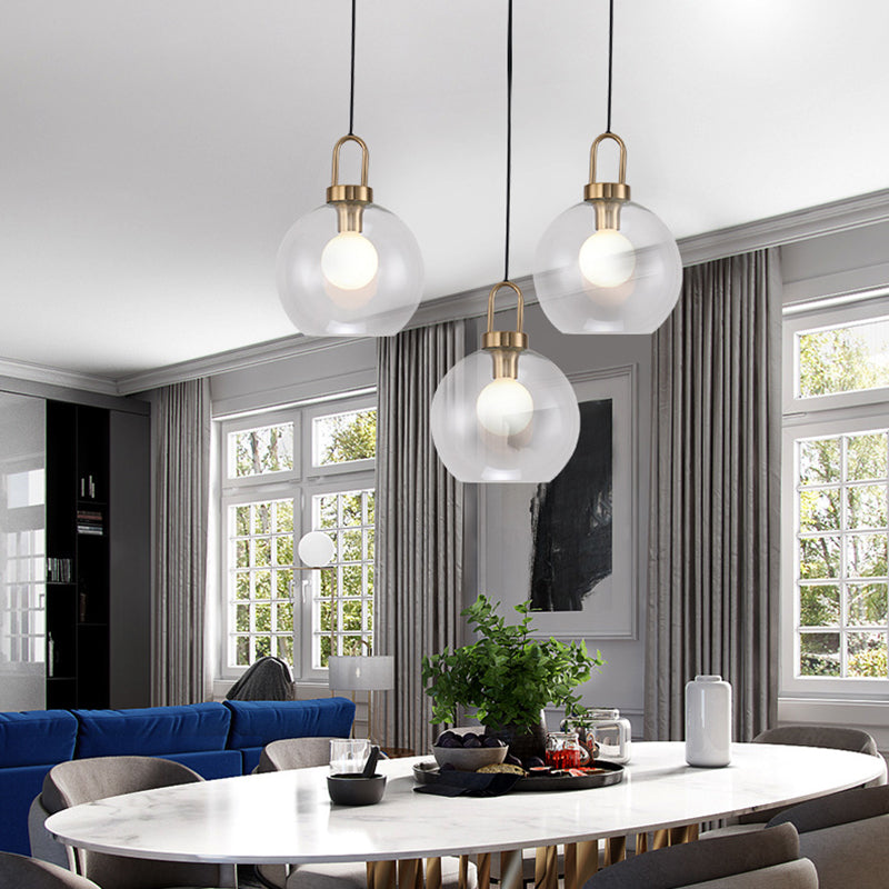 1 Head Dining Room Ceiling Light Fixture Minimalist Pendant Light with Globe Glass Shade Clear Clearhalo 'Ceiling Lights' 'Close To Ceiling Lights' 'Glass shade' 'Glass' 'Modern Pendants' 'Modern' 'Pendant Lights' 'Pendants' Lighting' 2461943