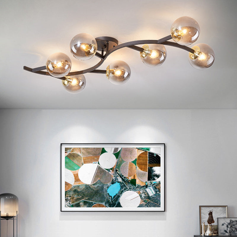 Branch Semi Flush Mount Lighting Postmodern Ball Glass Ceiling Light for Living Room Clearhalo 'Ceiling Lights' 'Close To Ceiling Lights' 'Close to ceiling' 'Glass shade' 'Glass' 'Semi-flushmount' Lighting' 2462087