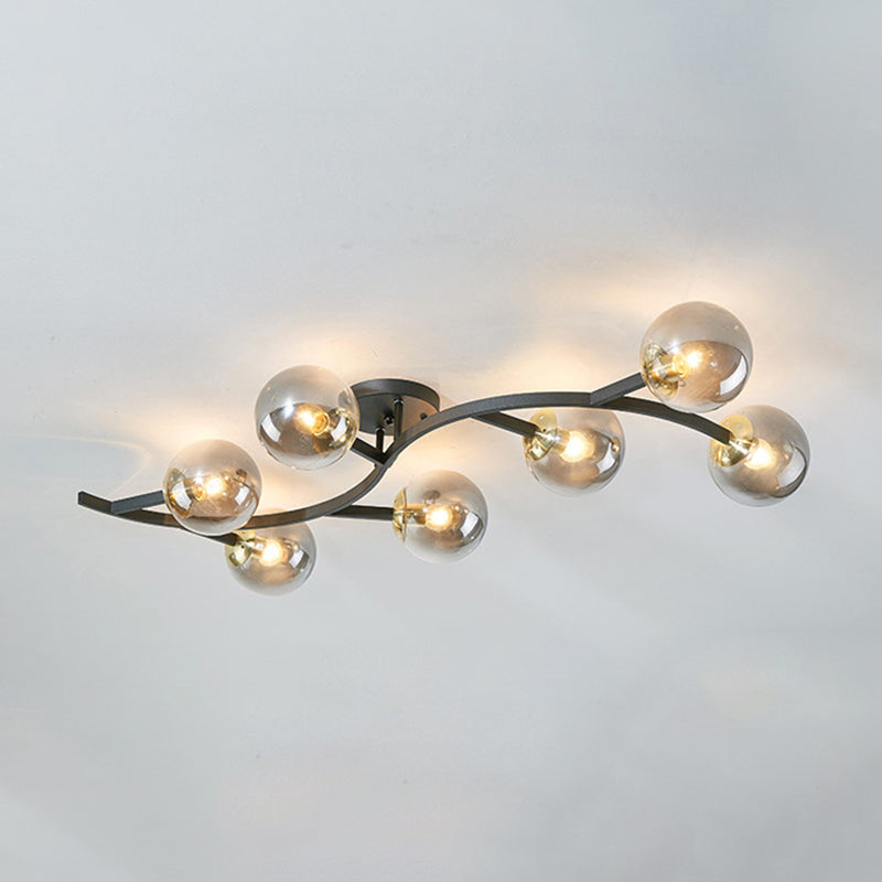 Branch Semi Flush Mount Lighting Postmodern Ball Glass Ceiling Light for Living Room 7 Black Smoke Grey Clearhalo 'Ceiling Lights' 'Close To Ceiling Lights' 'Close to ceiling' 'Glass shade' 'Glass' 'Semi-flushmount' Lighting' 2462089