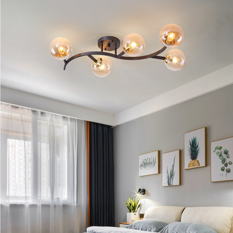 Branch Semi Flush Mount Lighting Postmodern Ball Glass Ceiling Light for Living Room Clearhalo 'Ceiling Lights' 'Close To Ceiling Lights' 'Close to ceiling' 'Glass shade' 'Glass' 'Semi-flushmount' Lighting' 2462090
