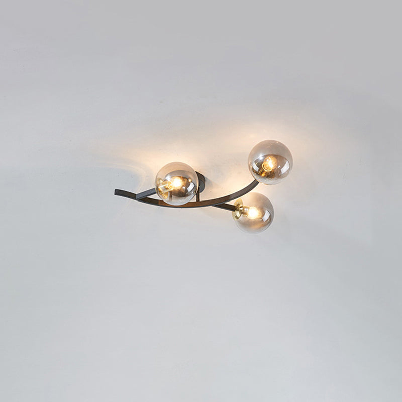 Branch Semi Flush Mount Lighting Postmodern Ball Glass Ceiling Light for Living Room 3 Black Smoke Grey Clearhalo 'Ceiling Lights' 'Close To Ceiling Lights' 'Close to ceiling' 'Glass shade' 'Glass' 'Semi-flushmount' Lighting' 2462093