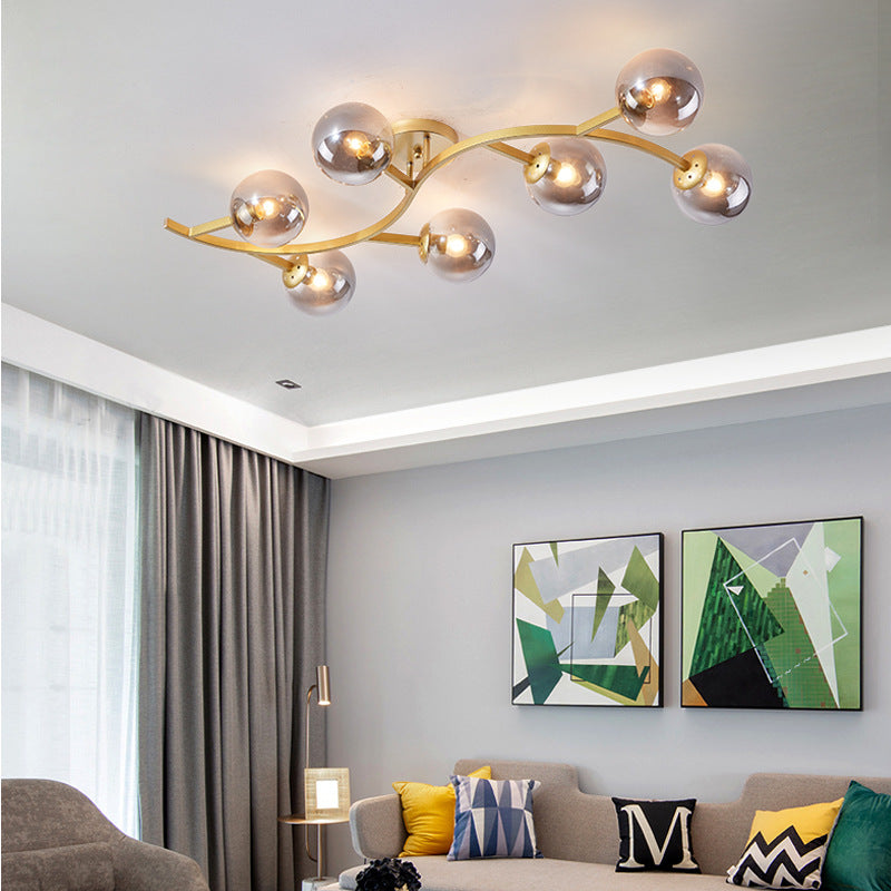 Branch Semi Flush Mount Lighting Postmodern Ball Glass Ceiling Light for Living Room Clearhalo 'Ceiling Lights' 'Close To Ceiling Lights' 'Close to ceiling' 'Glass shade' 'Glass' 'Semi-flushmount' Lighting' 2462094