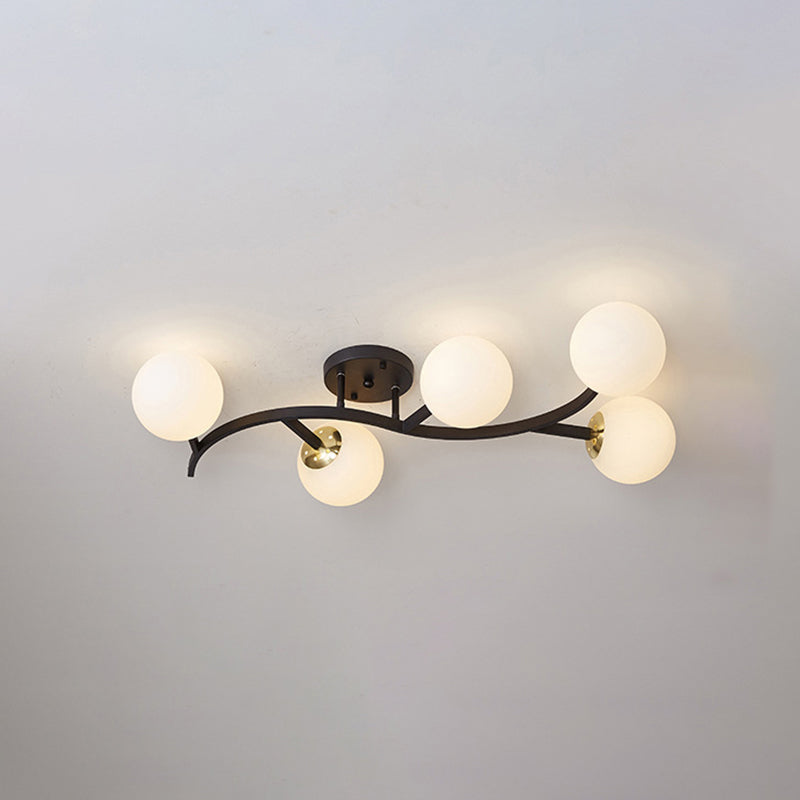Branch Semi Flush Mount Lighting Postmodern Ball Glass Ceiling Light for Living Room 5 Black Milk White Clearhalo 'Ceiling Lights' 'Close To Ceiling Lights' 'Close to ceiling' 'Glass shade' 'Glass' 'Semi-flushmount' Lighting' 2462100