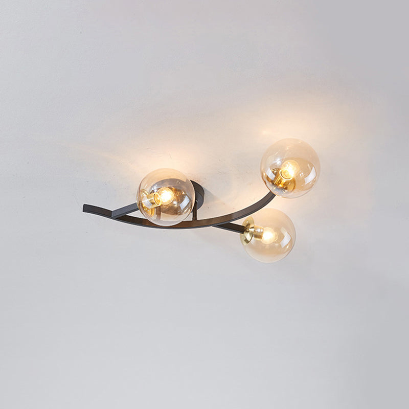 Branch Semi Flush Mount Lighting Postmodern Ball Glass Ceiling Light for Living Room 3 Black Cognac Clearhalo 'Ceiling Lights' 'Close To Ceiling Lights' 'Close to ceiling' 'Glass shade' 'Glass' 'Semi-flushmount' Lighting' 2462101