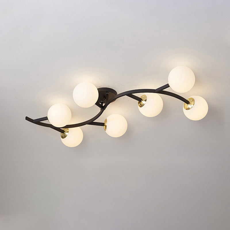 Branch Semi Flush Mount Lighting Postmodern Ball Glass Ceiling Light for Living Room 7 Black Milk White Clearhalo 'Ceiling Lights' 'Close To Ceiling Lights' 'Close to ceiling' 'Glass shade' 'Glass' 'Semi-flushmount' Lighting' 2462103