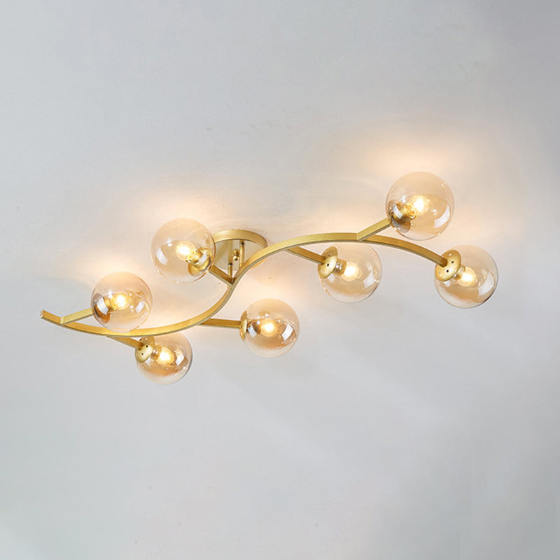 Branch Semi Flush Mount Lighting Postmodern Ball Glass Ceiling Light for Living Room 7 Gold Cognac Clearhalo 'Ceiling Lights' 'Close To Ceiling Lights' 'Close to ceiling' 'Glass shade' 'Glass' 'Semi-flushmount' Lighting' 2462111