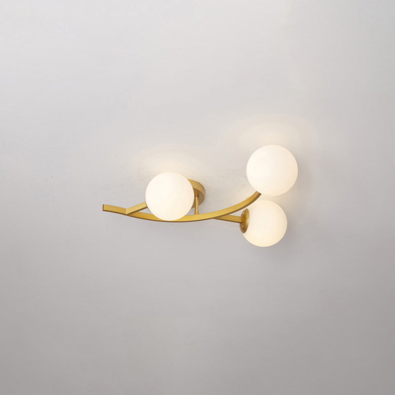 Branch Semi Flush Mount Lighting Postmodern Ball Glass Ceiling Light for Living Room 3 Gold Milk White Clearhalo 'Ceiling Lights' 'Close To Ceiling Lights' 'Close to ceiling' 'Glass shade' 'Glass' 'Semi-flushmount' Lighting' 2462115
