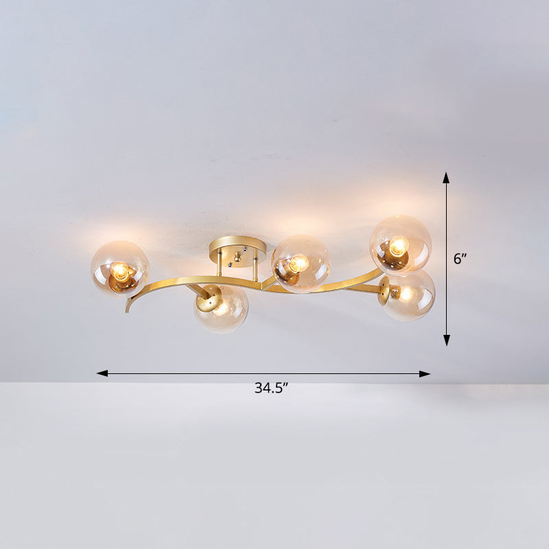 Branch Semi Flush Mount Lighting Postmodern Ball Glass Ceiling Light for Living Room Clearhalo 'Ceiling Lights' 'Close To Ceiling Lights' 'Close to ceiling' 'Glass shade' 'Glass' 'Semi-flushmount' Lighting' 2462116