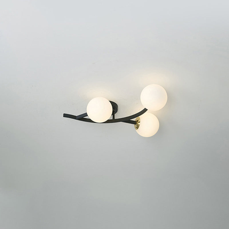 Branch Semi Flush Mount Lighting Postmodern Ball Glass Ceiling Light for Living Room 3 Black Milk White Clearhalo 'Ceiling Lights' 'Close To Ceiling Lights' 'Close to ceiling' 'Glass shade' 'Glass' 'Semi-flushmount' Lighting' 2462117