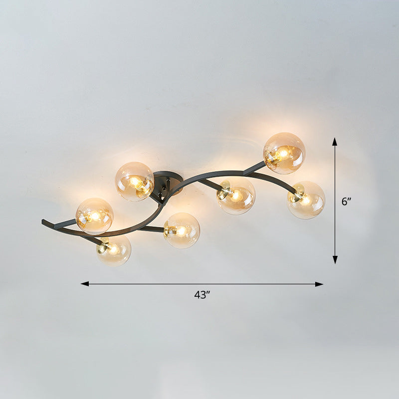 Branch Semi Flush Mount Lighting Postmodern Ball Glass Ceiling Light for Living Room Clearhalo 'Ceiling Lights' 'Close To Ceiling Lights' 'Close to ceiling' 'Glass shade' 'Glass' 'Semi-flushmount' Lighting' 2462118