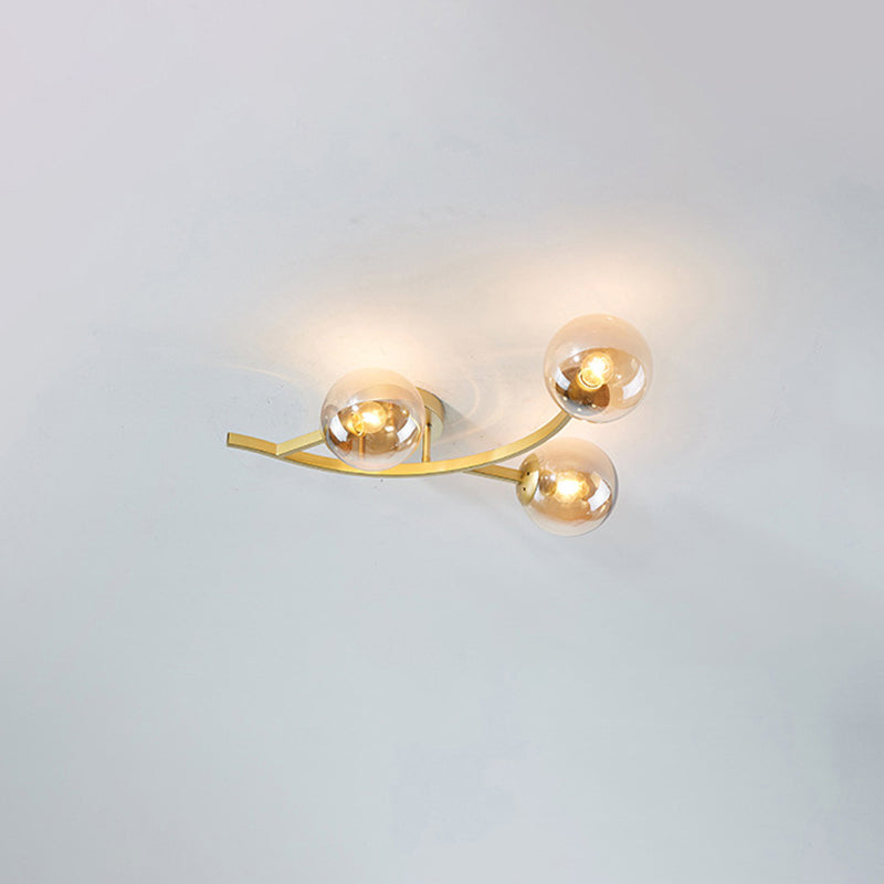 Branch Semi Flush Mount Lighting Postmodern Ball Glass Ceiling Light for Living Room 3 Gold Cognac Clearhalo 'Ceiling Lights' 'Close To Ceiling Lights' 'Close to ceiling' 'Glass shade' 'Glass' 'Semi-flushmount' Lighting' 2462119