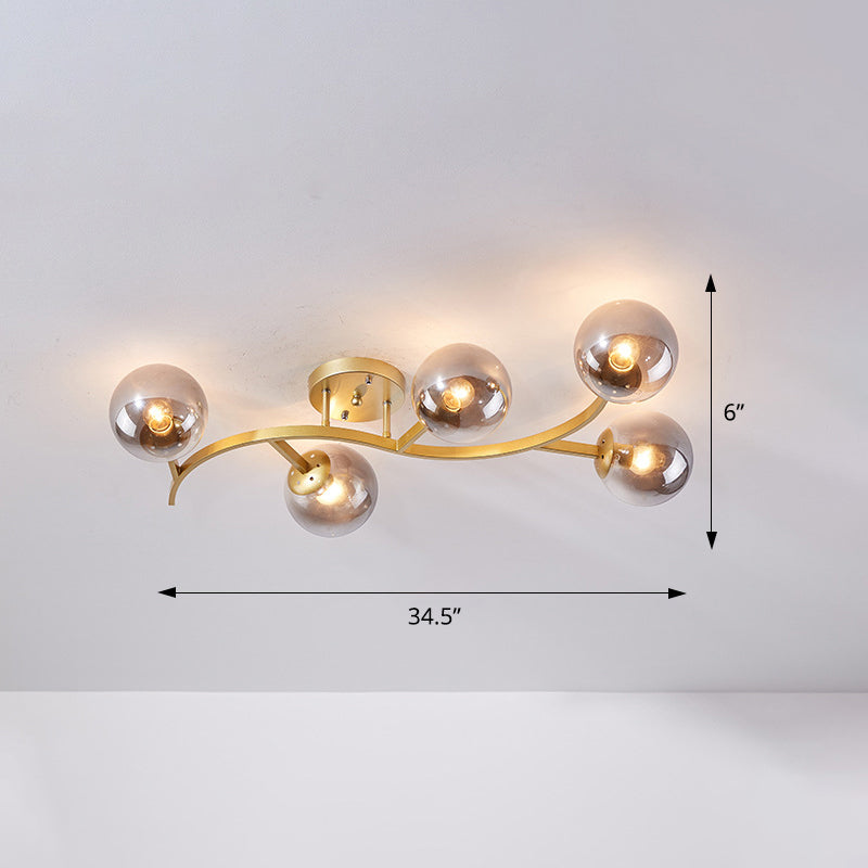 Branch Semi Flush Mount Lighting Postmodern Ball Glass Ceiling Light for Living Room Clearhalo 'Ceiling Lights' 'Close To Ceiling Lights' 'Close to ceiling' 'Glass shade' 'Glass' 'Semi-flushmount' Lighting' 2462127