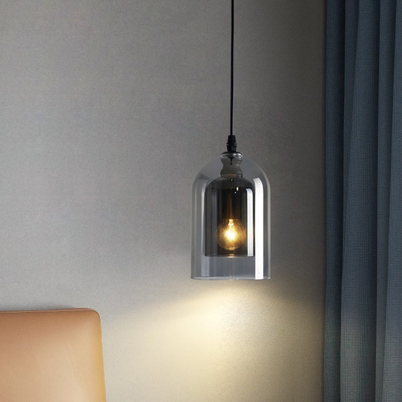 Dual Cloche Shaped Pendant Light Postmodern Blown Glass 1 Head Bedroom Suspension Light Clearhalo 'Ceiling Lights' 'Glass shade' 'Glass' 'Modern Pendants' 'Modern' 'Pendant Lights' 'Pendants' Lighting' 2462172