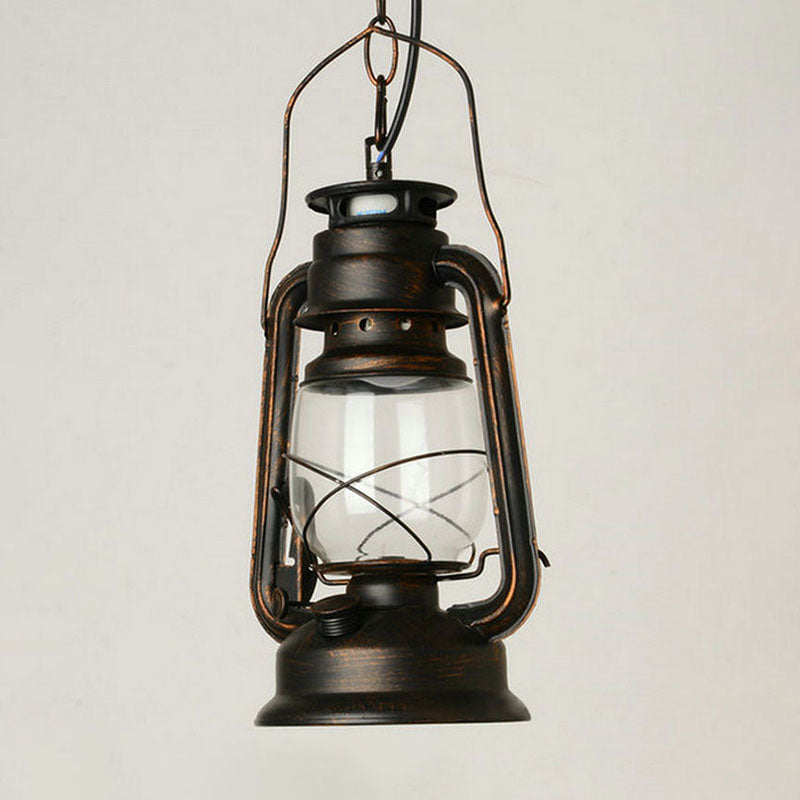 Nautical Kerosene Lantern Pendant Light Single-Bulb Clear Glass Hanging Lamp for Corridor Clearhalo 'Art Deco Pendants' 'Black' 'Cast Iron' 'Ceiling Lights' 'Ceramic' 'Crystal' 'Industrial Pendants' 'Industrial' 'Metal' 'Middle Century Pendants' 'Pendant Lights' 'Pendants' 'Rustic Pendants' 'Tiffany' Lighting' 2462245