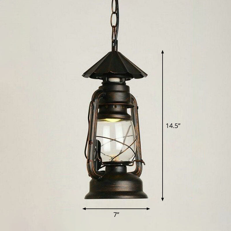 Nautical Kerosene Lantern Pendant Light Single-Bulb Clear Glass Hanging Lamp for Corridor Clearhalo 'Art Deco Pendants' 'Black' 'Cast Iron' 'Ceiling Lights' 'Ceramic' 'Crystal' 'Industrial Pendants' 'Industrial' 'Metal' 'Middle Century Pendants' 'Pendant Lights' 'Pendants' 'Rustic Pendants' 'Tiffany' Lighting' 2462246