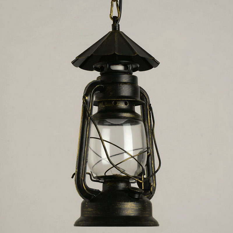 Nautical Kerosene Lantern Pendant Light Single-Bulb Clear Glass Hanging Lamp for Corridor Clearhalo 'Art Deco Pendants' 'Black' 'Cast Iron' 'Ceiling Lights' 'Ceramic' 'Crystal' 'Industrial Pendants' 'Industrial' 'Metal' 'Middle Century Pendants' 'Pendant Lights' 'Pendants' 'Rustic Pendants' 'Tiffany' Lighting' 2462249