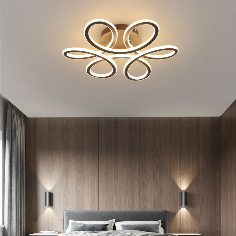 Simplicity Floral Semi Mount Lighting Metal Bedroom LED Ceiling Flush Light Fixture Coffee Clearhalo 'Ceiling Lights' 'Close To Ceiling Lights' 'Close to ceiling' 'Semi-flushmount' Lighting' 2462294