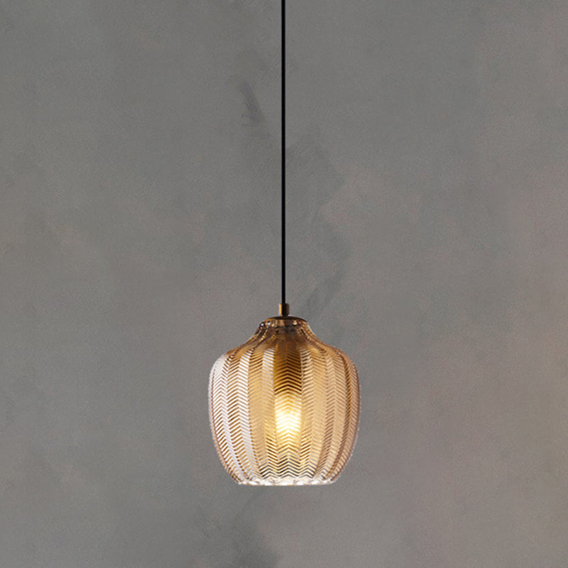 Wavy Glass Shaded Hanging Lamp Nordic Style Single Pendant Ceiling Light for Dining Room Cognac Barrel Clearhalo 'Ceiling Lights' 'Chandeliers' 'Glass shade' 'Glass' 'Modern Pendants' 'Modern' 'Pendant Lights' 'Pendants' Lighting' 2462439
