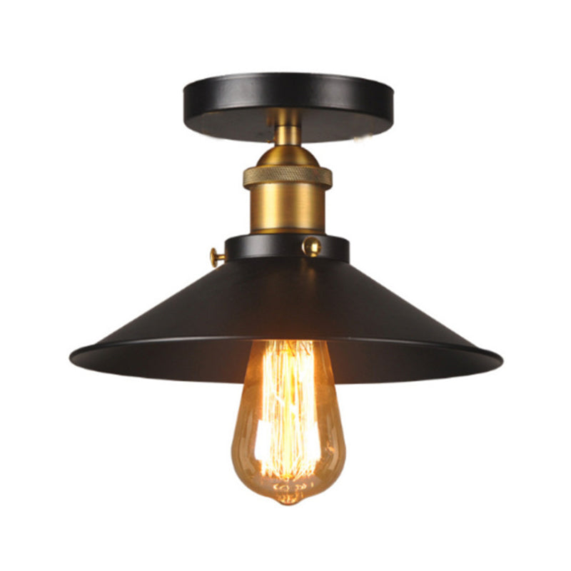 Flared Metal Flush Mount Lamp Farmhouse 1 Head Corridor Semi Flush Mount Ceiling Light in Black Black Clearhalo 'Ceiling Lights' 'Close To Ceiling Lights' 'Close to ceiling' 'Semi-flushmount' Lighting' 2462516