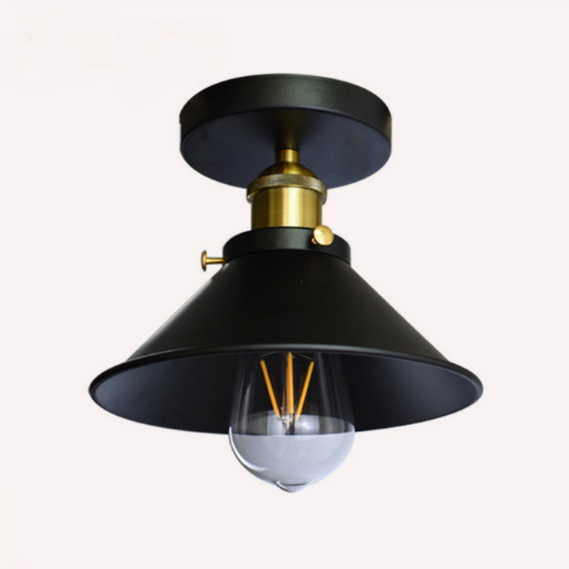 Flared Metal Flush Mount Lamp Farmhouse 1 Head Corridor Semi Flush Mount Ceiling Light in Black Clearhalo 'Ceiling Lights' 'Close To Ceiling Lights' 'Close to ceiling' 'Semi-flushmount' Lighting' 2462518