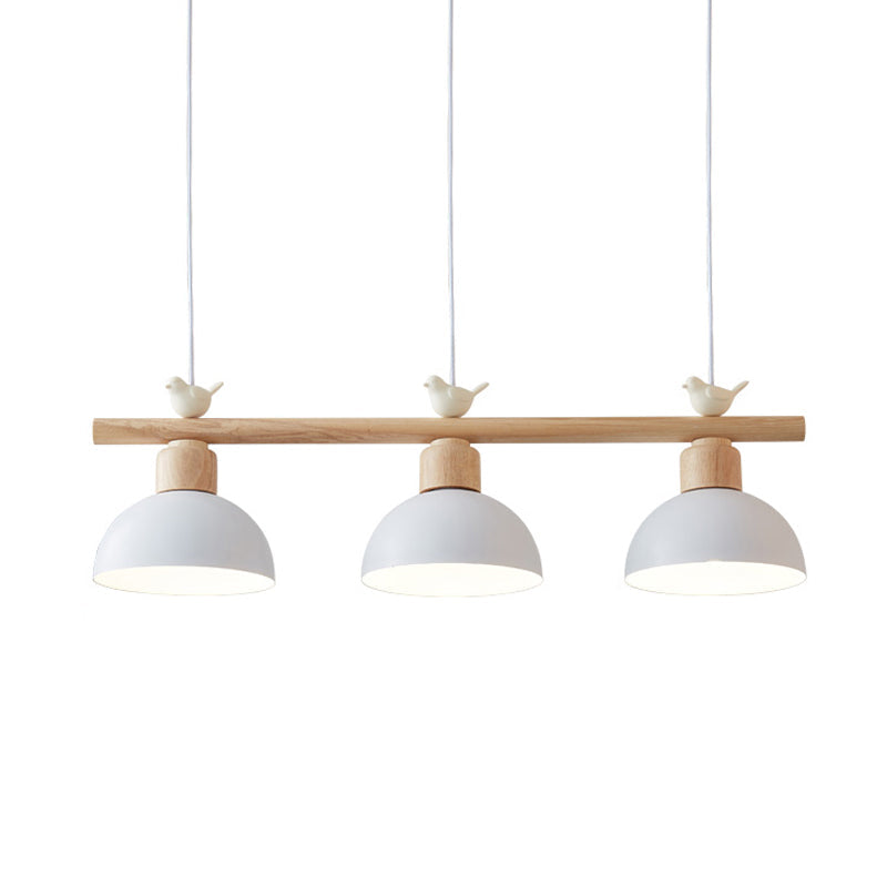 Nordic Shaded Hanging Island Light Metal 3-Head Dining Room Drop Pendant with Bird Decor White Semicircle Clearhalo 'Ceiling Lights' 'Island Lights' Lighting' 2462542