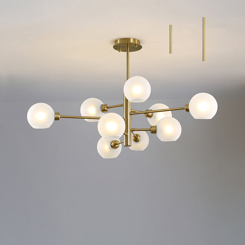 Postmodern Sputnik Chandelier Light Fixture Glass Living Room Hanging Ceiling Light 9 Gold White Clearhalo 'Ceiling Lights' 'Chandeliers' 'Glass shade' 'Glass' 'Modern Chandeliers' 'Modern' Lighting' 2462599